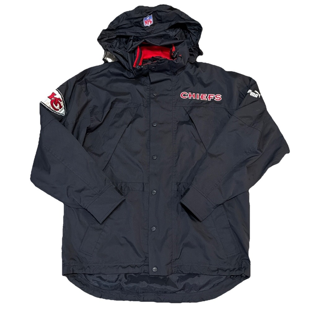 Vintage Puma x Kansas‎ City Chiefs Medium Black Stowable Hooded Jacket